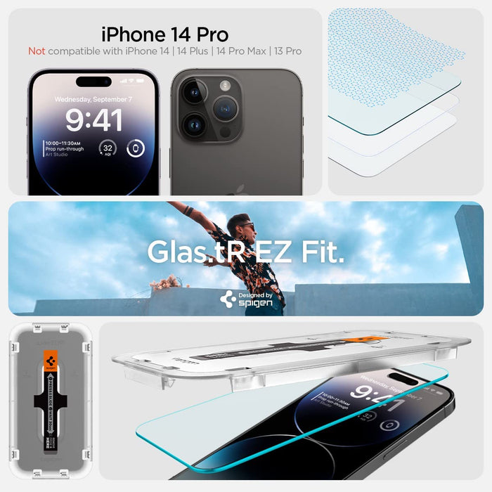USA Mica Premium Vidrio con instalador iPhone 14 Pro (2 UND) - Spigen —  Dastore